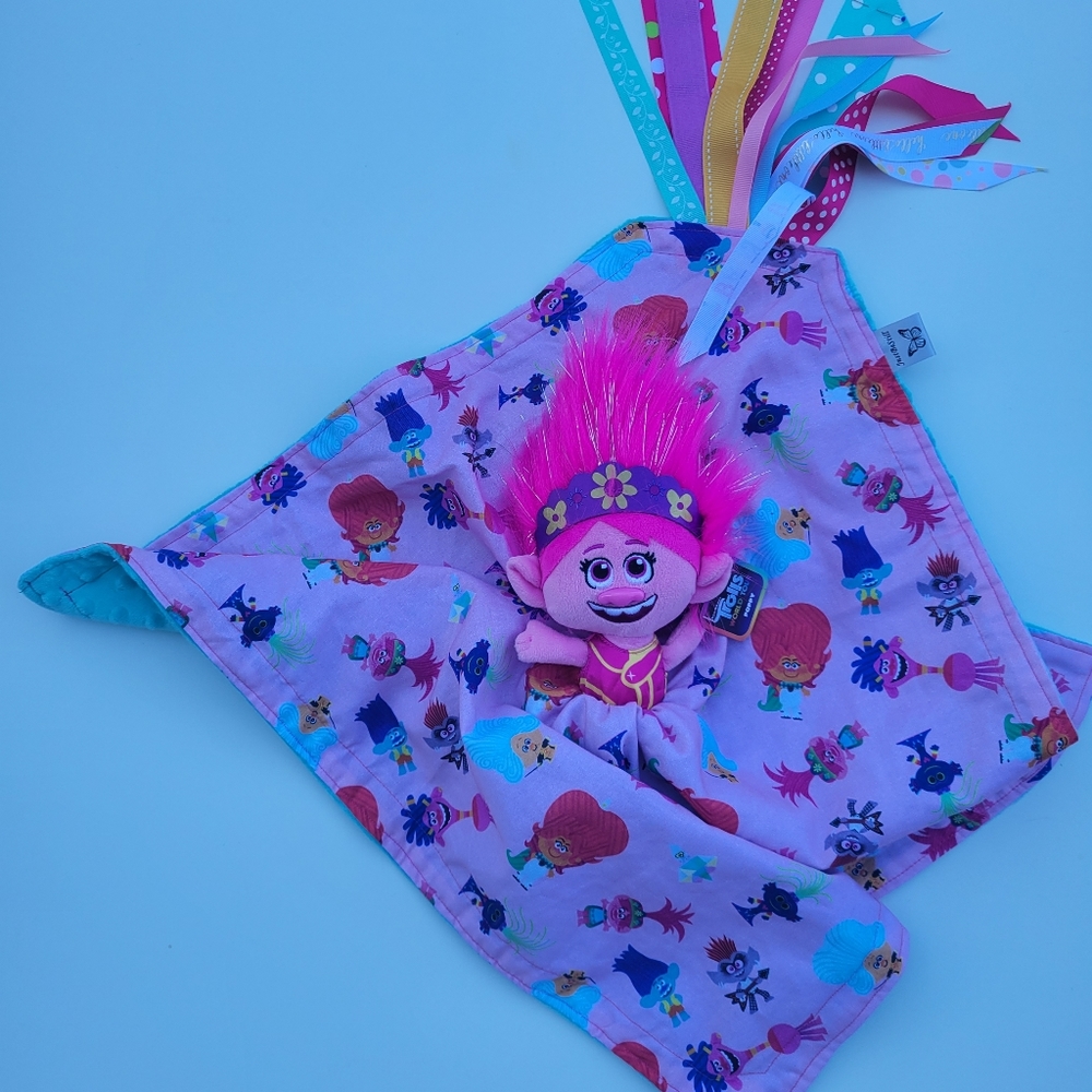 Lovely Poppy trolls in pink Plush blanket Minky Security Blanket for kids. …